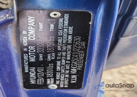 2001 Hyundai Accent Gl z USA, uszkodzony, nr VIN KMHCG45C41U225630